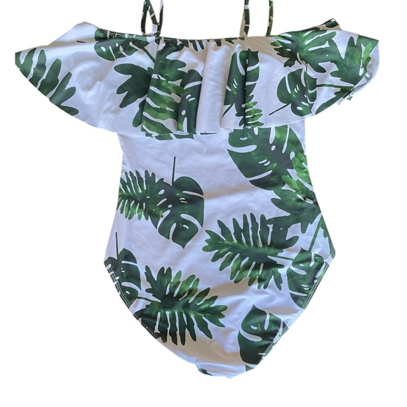 Womens Monokini One Piece Floral Print Ruffle Off Shoulder Push Up Size M - Picture 3 of 7